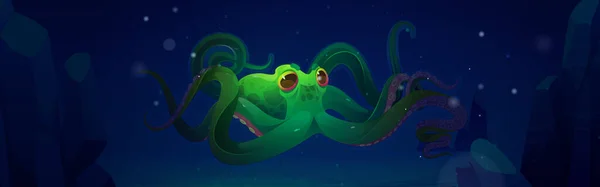 Green octopus swim in ocean water at night