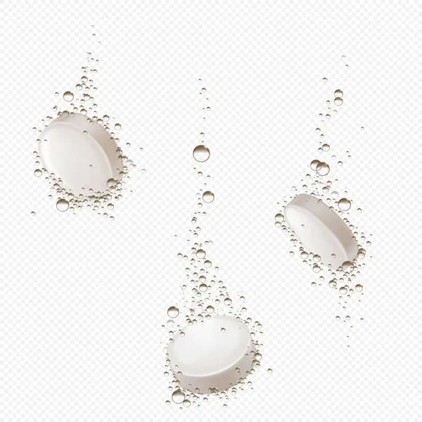 Pastillas solubles efervescentes con burbujas en agua — Archivo Imágenes Vectoriales