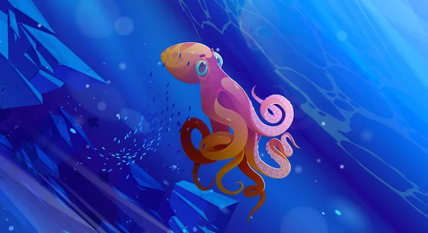 Underwater ocean scene with giant octopus