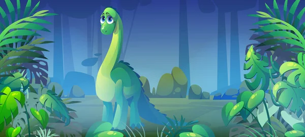 Dinosaure mignon, diplodocus dans la jungle — Image vectorielle