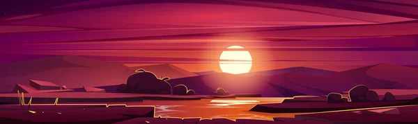 Cartoon nature landscape beautiful sunset at field — Stock Vector