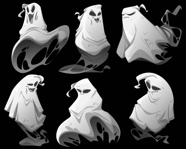 Spooky ghosts, spirits, scary Halloween characters — Stock Vector