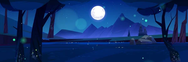 Cartoon natuur nacht tijd landschap achtergrond — Stockvector