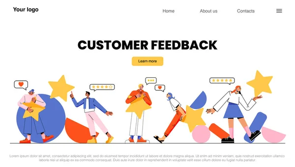 Atterraggio feedback dei clienti, persone con stelle, — Vettoriale Stock