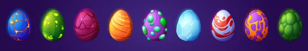 Cartoon dragon eggs set, ui game assets, elements — Stock Vector