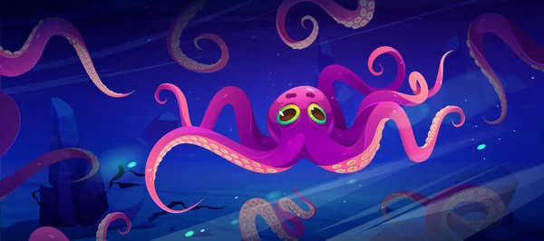 Octopus underwater in sea or aquarium — Vector de stock