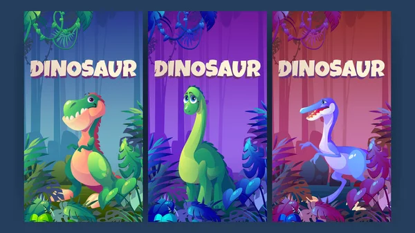 Posters with dinosaurs in prehistoric jungle —  Vetores de Stock