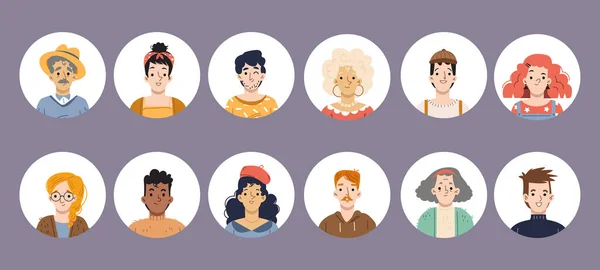 Diverse people round avatars, isolated icons set — Vector de stock