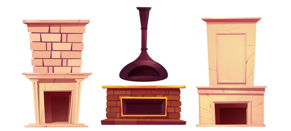 Home fireplace, chimneys, indoors stoves, set —  Vetores de Stock