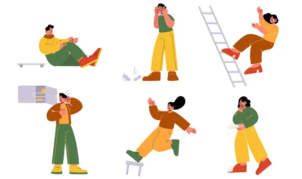 Clumsy people fall from ladder, stool, fail — Stock Vector
