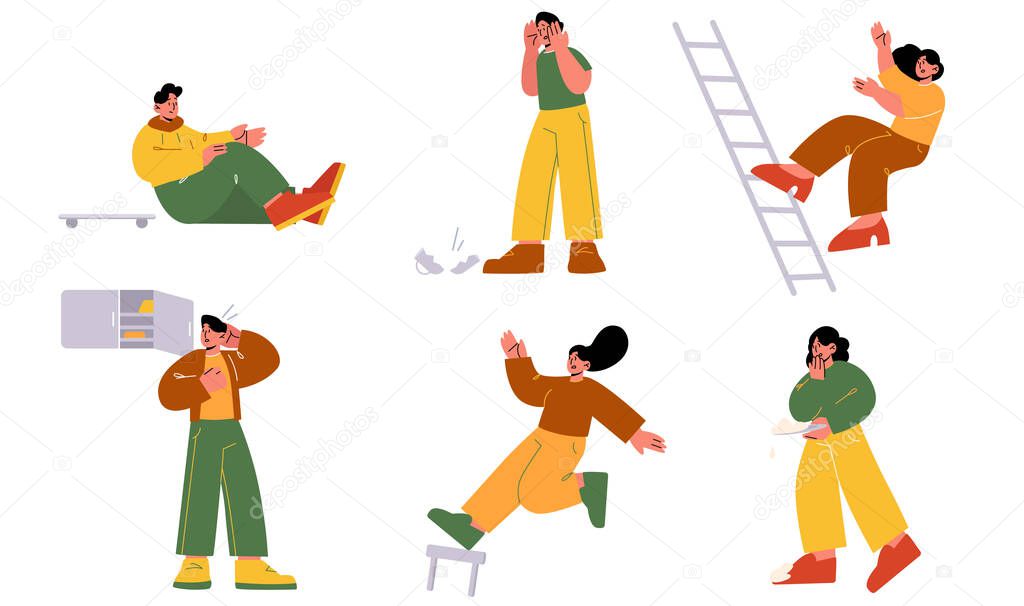 Clumsy people fall from ladder, stool, fail