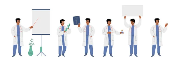 Doctor with blank banner and white board —  Vetores de Stock