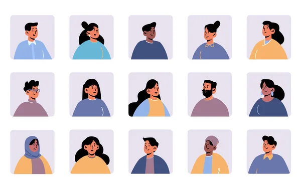 Diverse people avatars, man and woman person faces — Vector de stock