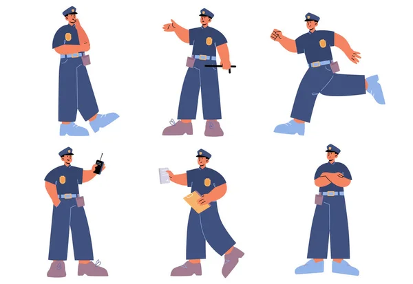 Polis karakteri farklı pozlarda. — Stok Vektör