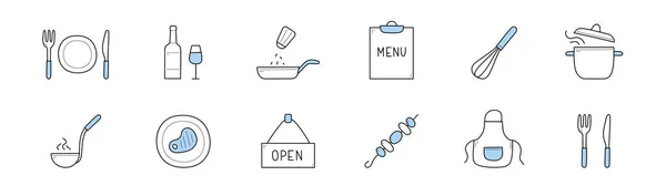 Doodle ikoner af mad, køkken, restaurant – Stock-vektor