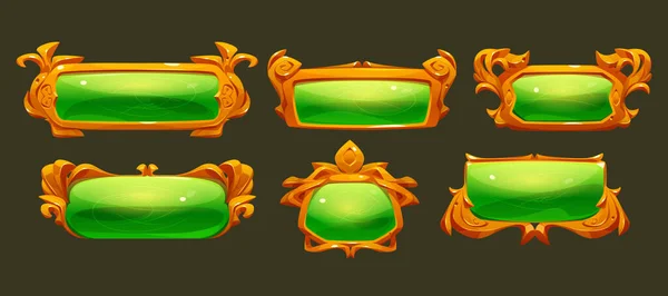 Game ui frames, green with gold medieval borders —  Vetores de Stock