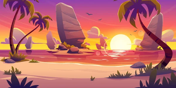 Sunset on tropical beach scenery evening landscape — Stock Vector