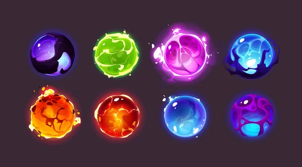 Magic spheres, energy balls with mystic glow — Vetor de Stock