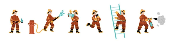 Набор пожарных детей, борющихся с огнем — стоковый вектор