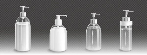 Μπουκαλάκια αντλιών για υγρό σαπούνι, λοσιόν ή σαμπουάν — Διανυσματικό Αρχείο