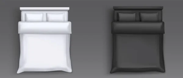 Dvoulůžka s černou a bílou ložní prádlo horní pohled — Stockový vektor