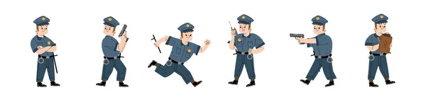 Kid in policeman costume, boy play police officer — Vector de stock