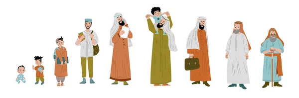 Arab person lifespan cycle from baby age to old — Image vectorielle