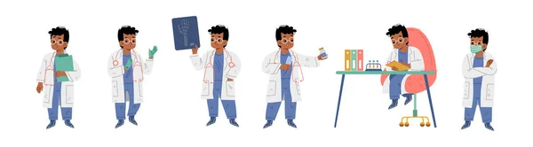 Παιδί με στολή γιατρού με στηθοσκόπιο — Διανυσματικό Αρχείο
