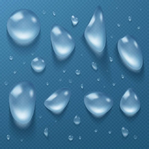 Gouttes d'eau, rosée claire de différentes formes ensemble — Image vectorielle