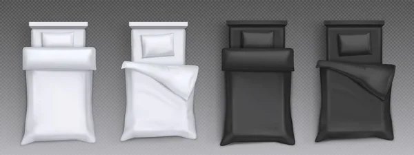 Άστρωτα κρεβάτια με λευκά και μαύρα κλινοσκεπάσματα — Διανυσματικό Αρχείο