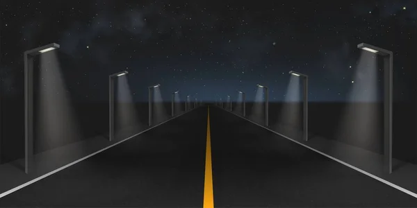 Highway road with street lights at night — Vetor de Stock