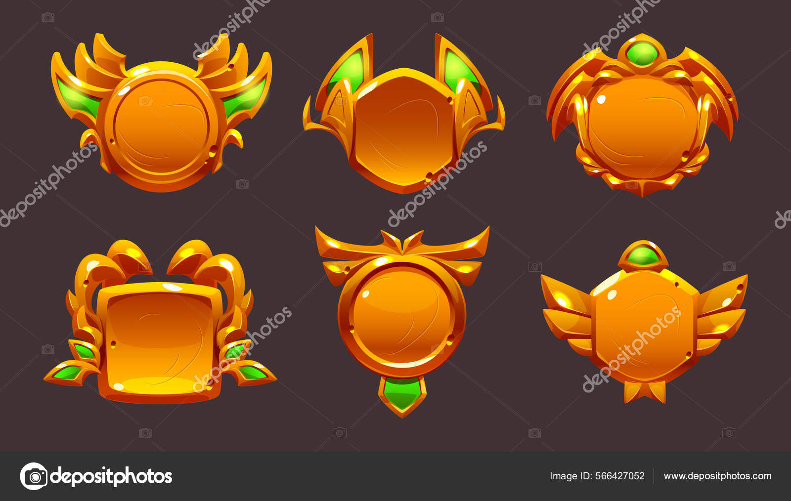 Emblemas de prêmio de jogo dourado, ícones de nível ui, prêmio