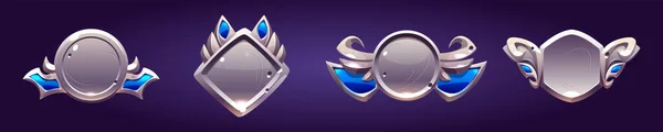 Game level silver badges, metallic ui icons set — Stock Vector