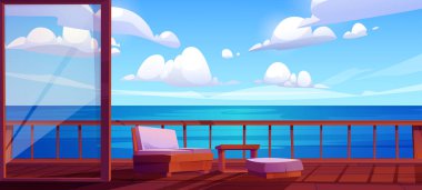 Wooden terrace with sea or ocean view, background