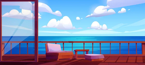 Terrasse en bois avec vue sur la mer ou l'océan, fond — Image vectorielle