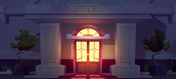 Luxusní fasáda hotelové budovy v noci — Stockový vektor