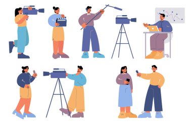 Tv news filming, interview and video report