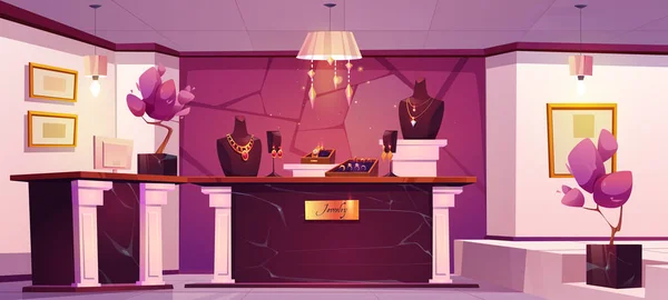 Jewelry shop interior with gold necklaces — ストックベクタ