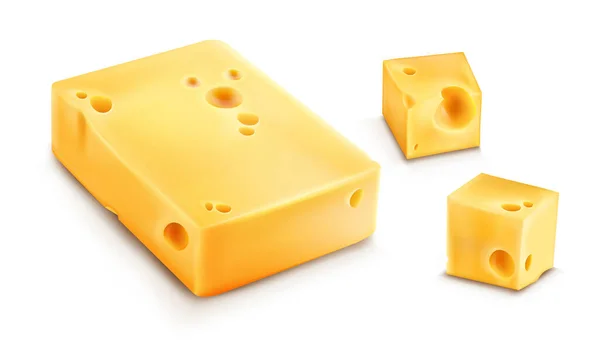 Fatias de queijo ilustração vetorial realista 3D — Vetor de Stock