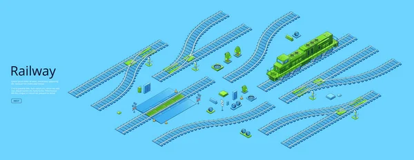 等距机车、铁路、铁轨元件 — 图库矢量图片