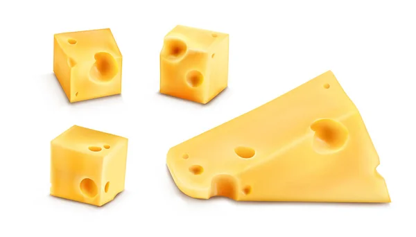 Fatias de queijo ilustração vetorial realista 3D —  Vetores de Stock