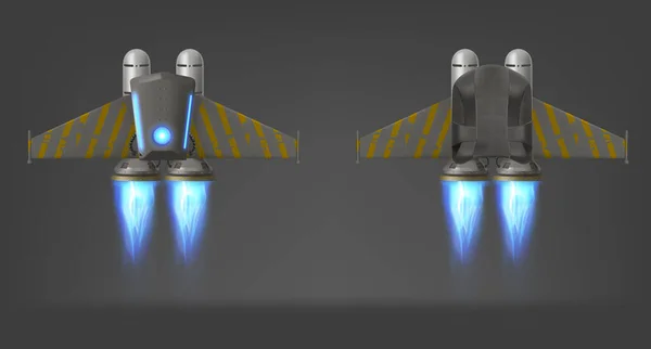 Jetpack with fire top and bottom view isolated — стоковый вектор