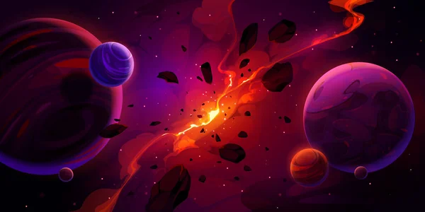 Outer space background with planets and explosion — Vetor de Stock