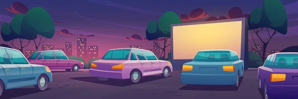 Drive-in kino s auty na parkovišti — Stockový vektor