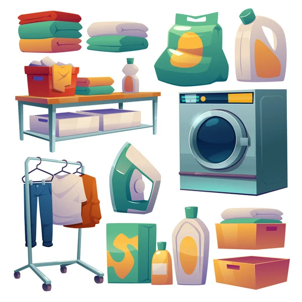 洗衣服和干洗衣服用的洗衣服务设备 — 图库矢量图片