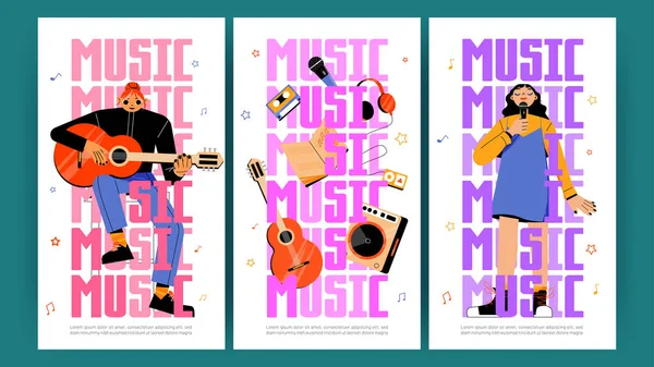 Music posters with singer and musician with guitar — стоковый вектор