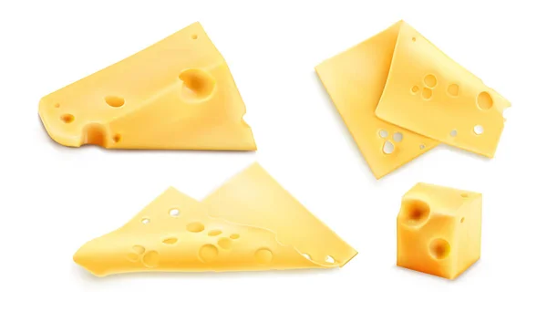 Τυρί σε φέτες 3d ρεαλιστική διανυσματικά εικονογράφηση — Διανυσματικό Αρχείο