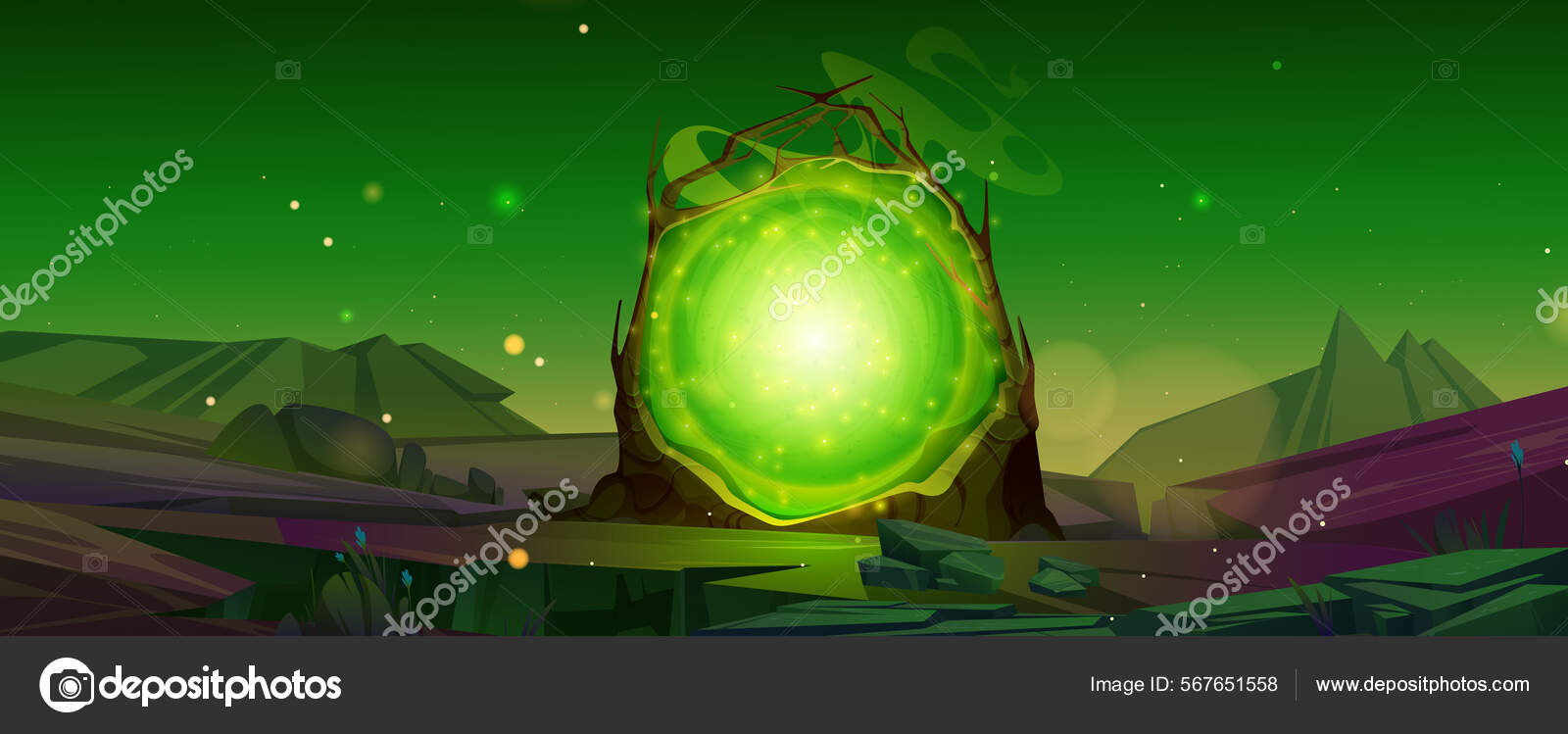 Nattscene med magisk portal, fantastisk teleportering stockvektor ©  klyaksun #567651558, image size:1600x749