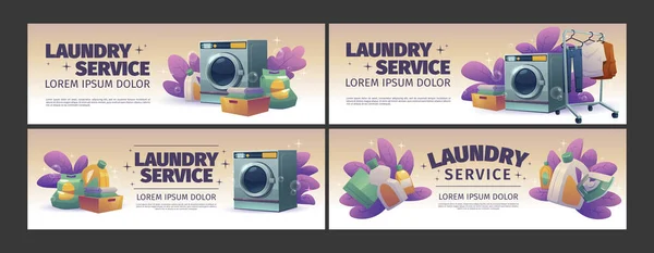 Laundry service posters with washing machine — Vector de stock
