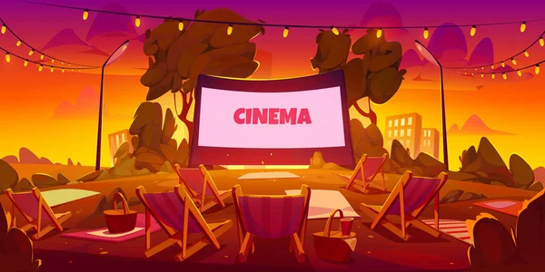 Cinema all'aperto nel parco cittadino al tramonto — Vettoriale Stock